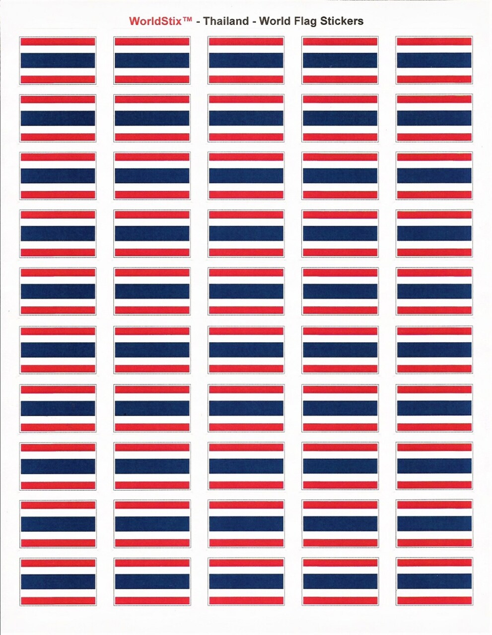 100 Thailand Flag 1.5 x 1 Inch Self Adhesive World Flag Scrapbook Stickers, Two Sheets of 50, 100 Country or Specialty Sticker Decal Flags Total